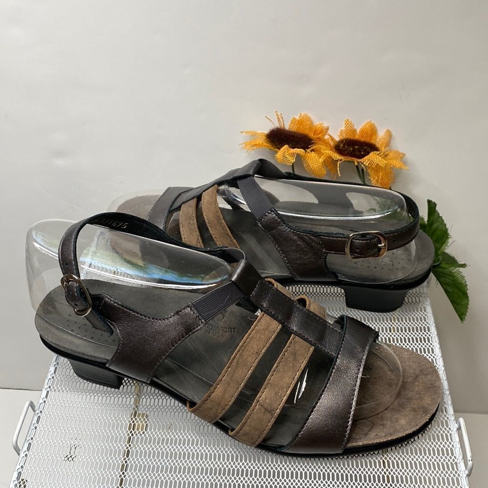 SAS Allegro Heel Strap Metallic‎ Leather Dressy Comfort Sandal Size 11